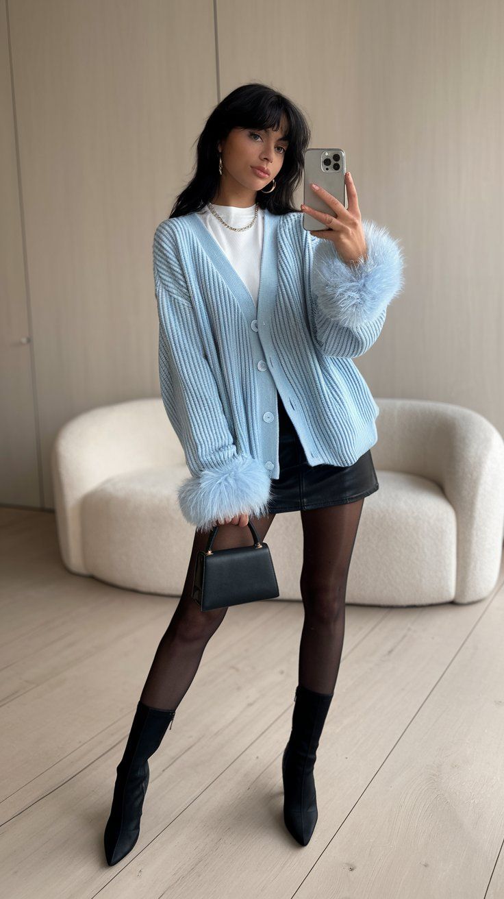 Look hivernal bleu glacier avec manteau long