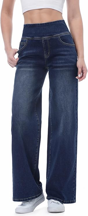 Chasehot Jean Femme,Taille Haute Coupe Droite Straight Jeans,Mode Baggy Jambes Jean,Taille Elastique Large Pantalon Femme