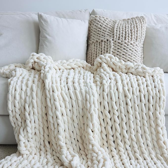 Plaid grosse maille canapé cocooning