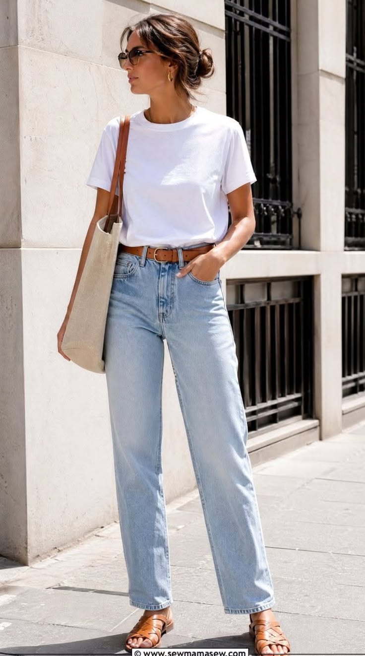 Jean mom et t-shirt blanc basique