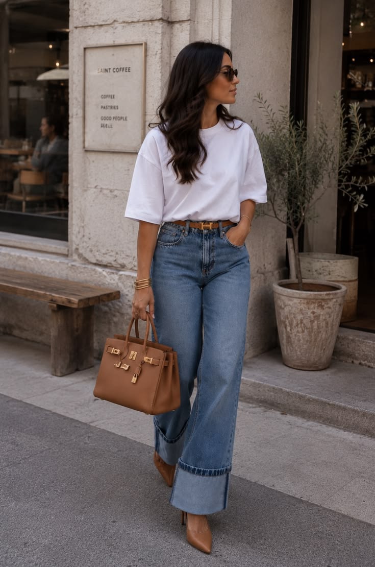 Blouse fluide et jean brut