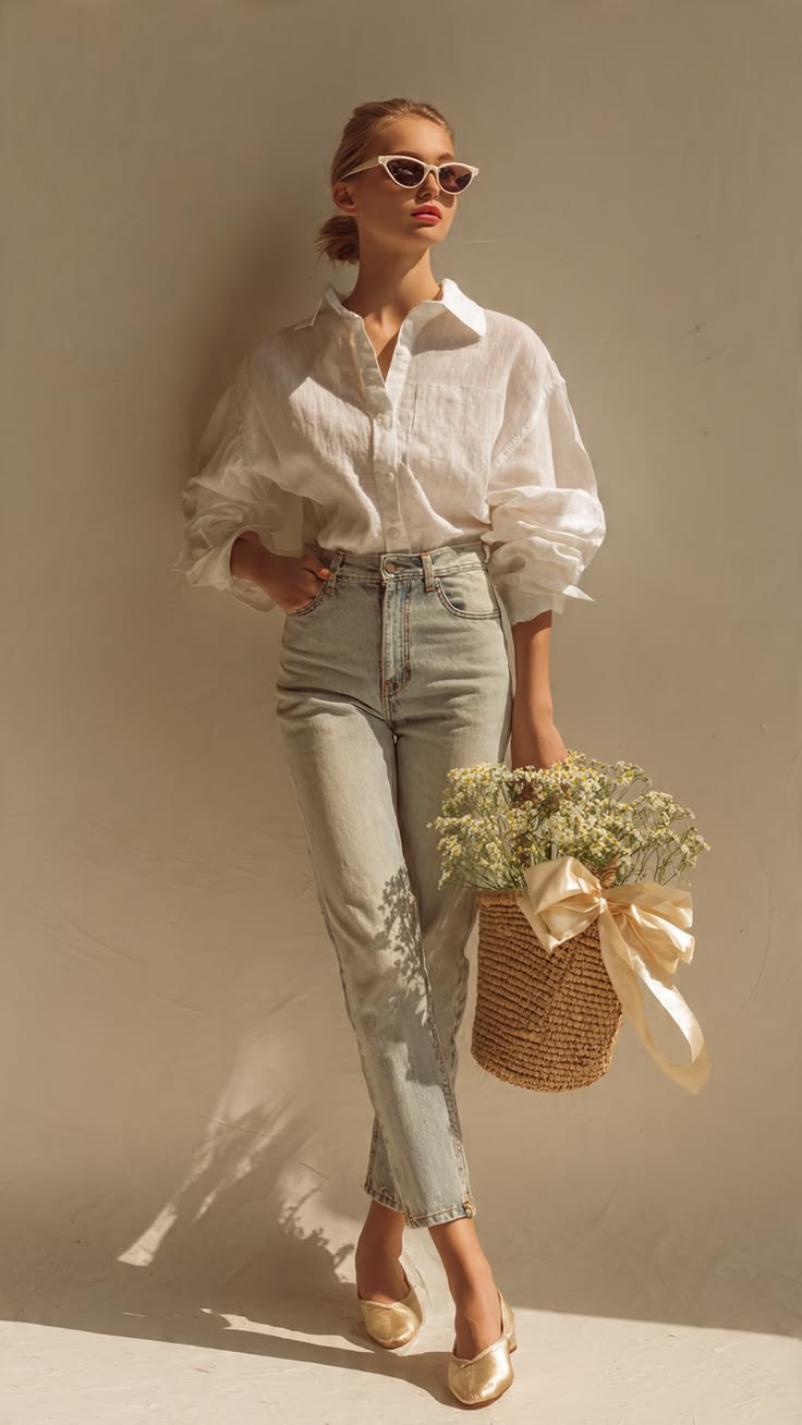 Denim et chemise blanche basique