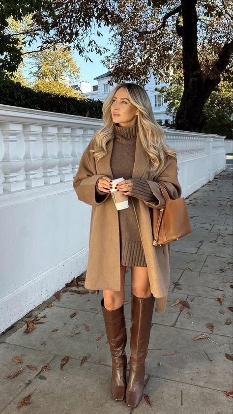 Robe pull et bottines camel