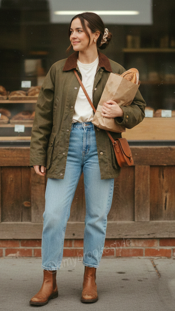 Look automnal camel avec mini-jupe chocolat et baskets bordeaux.
