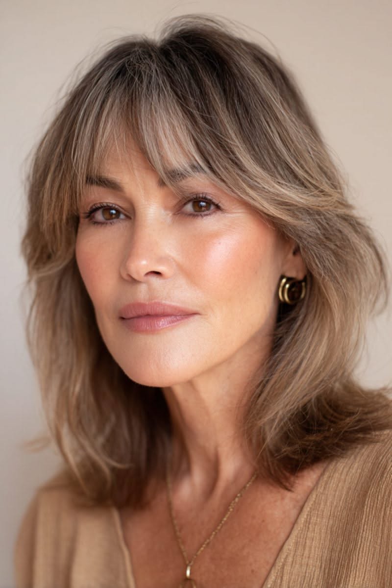 Cheveux mi-longs avec frange légère et mouvementée