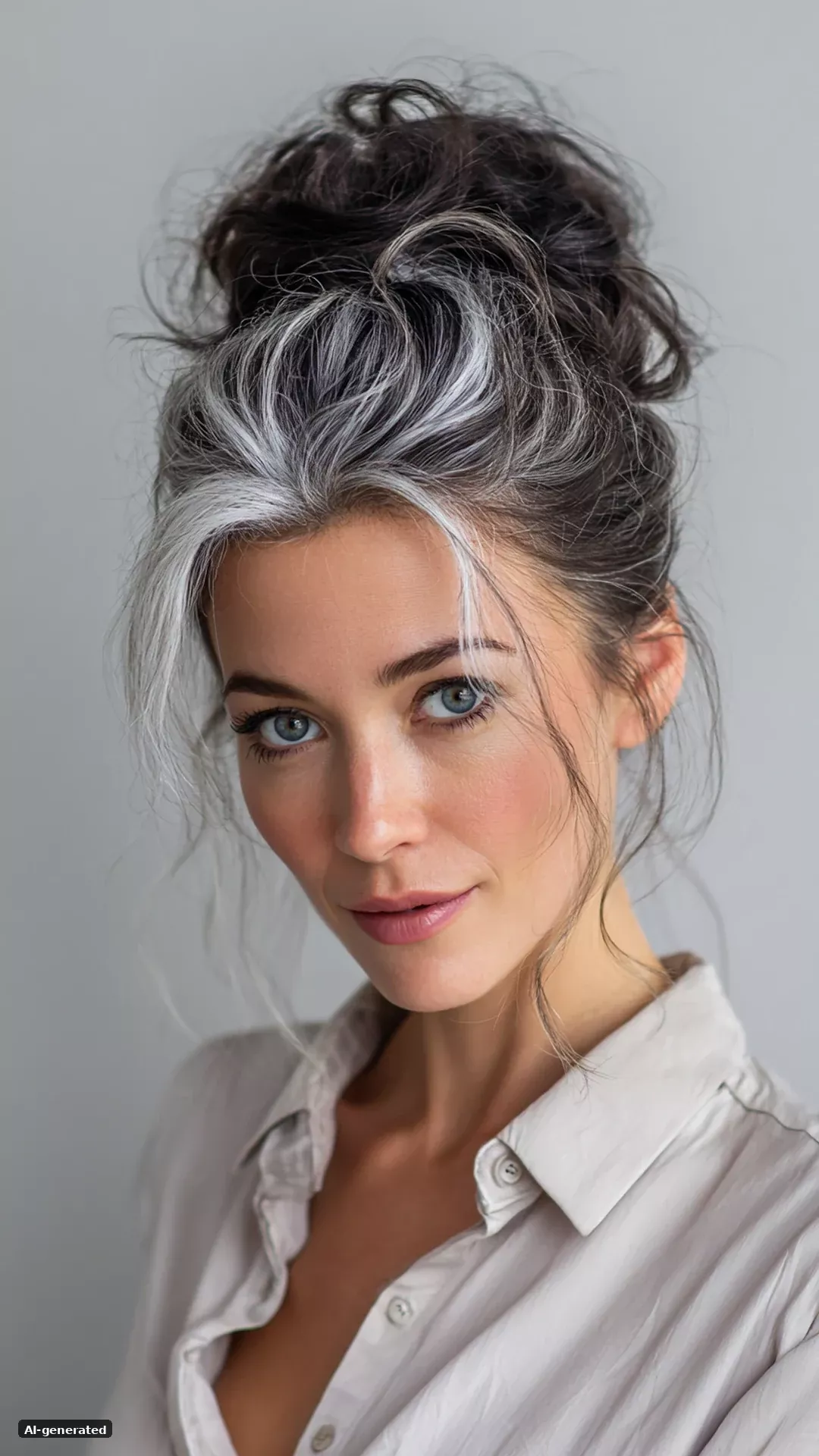Mèches argentées sur cheveux mi-longs